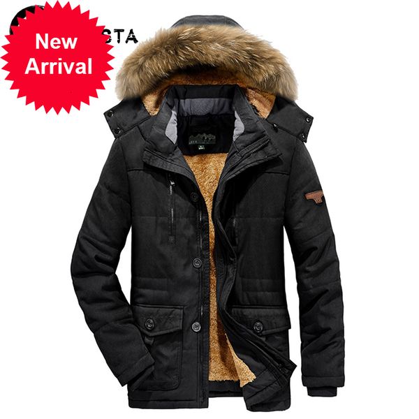 

brand warm thicken winter parkas coat military fur collar casual fleece men jacket large size l-6xl, Black
