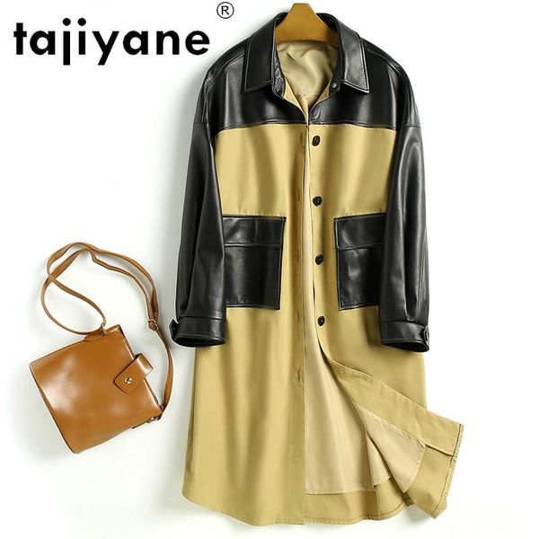 

women's leather & faux tajiyane 2021 spring genuine jackets woman real sheepskin coats women long jacket slim cuero genuino tn1, Black