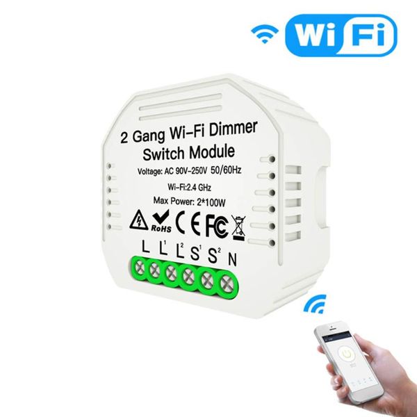 

2 gang diy wifi smart 2 way light led dimmer module switch smart life/tuya app remote control work with alexa google home
