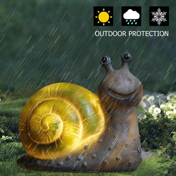 

solar lamps led light snail sculpture push switch + control resin craft yard art ornaments garden decor