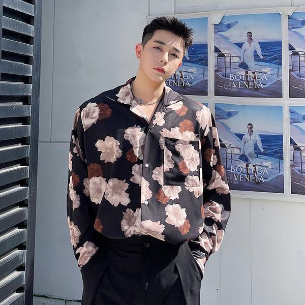 

men's casual shirts men dress shirt mens full flower printed vintage fashion long sleeve loose streetwear oversize, White;black