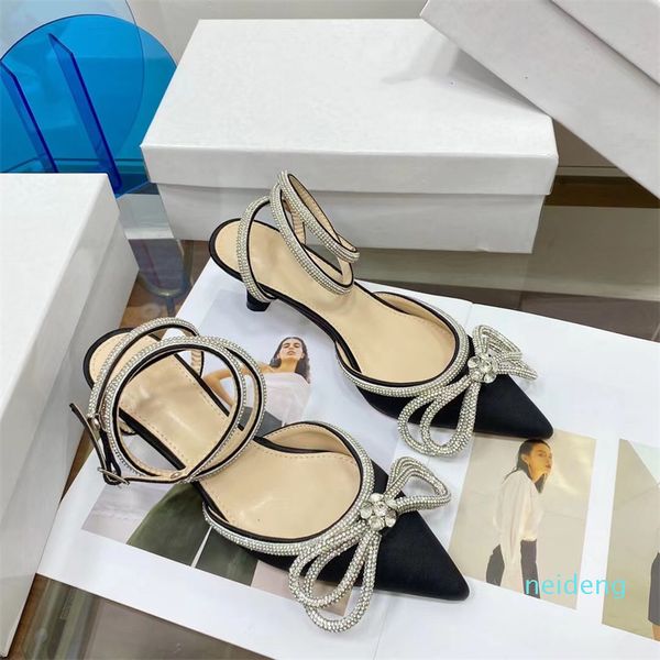 Moda donna designer tacchi alti scarpe eleganti in pelle di lusso farfalla cristallo scarpe da principessa sandali banchetto matrimonio lavoro festa ballo gg545
