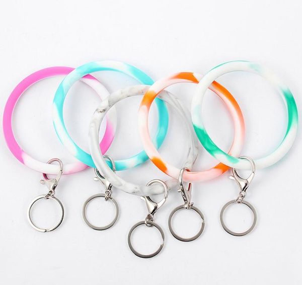 

wrist key chain camouflage silicone bracelet key ring round circle rainbow bangle keychain key holder for woman wrist strap db204, Silver