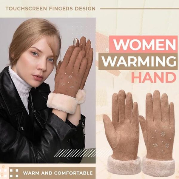 

five fingers gloves women warming hand suede snowflake touches screen thickened fleece lined warm nyz shop, Blue;gray