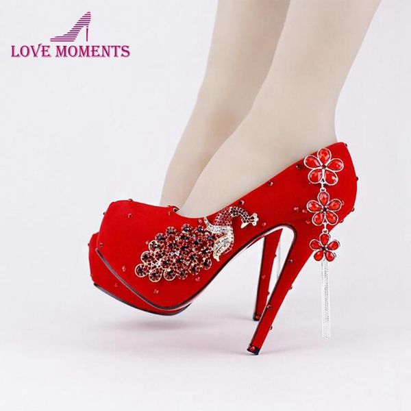 

dress shoes special offer red flock wedding flower tassel appealing high heels platform phoenix crystal handmade party prom pumps, Black