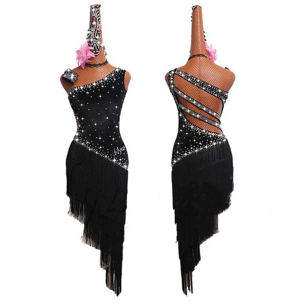 

glisten rhinestones custom latin dance dress women professional dancing tango dresses latin skirt samba latin dance salsa dress, Black;red
