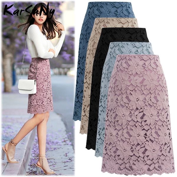

women skirt summer plus size lace elegant office skirts womens pencil bandage skirt for women skirts knee-length high waist 210311, Black
