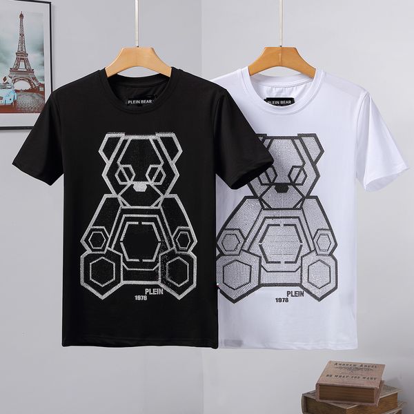 

plein bear t shirt mens designer tshirts rhinestone skull men t-shirts classical hip hop streetwear tshirt casual tees pb 16219, White;black