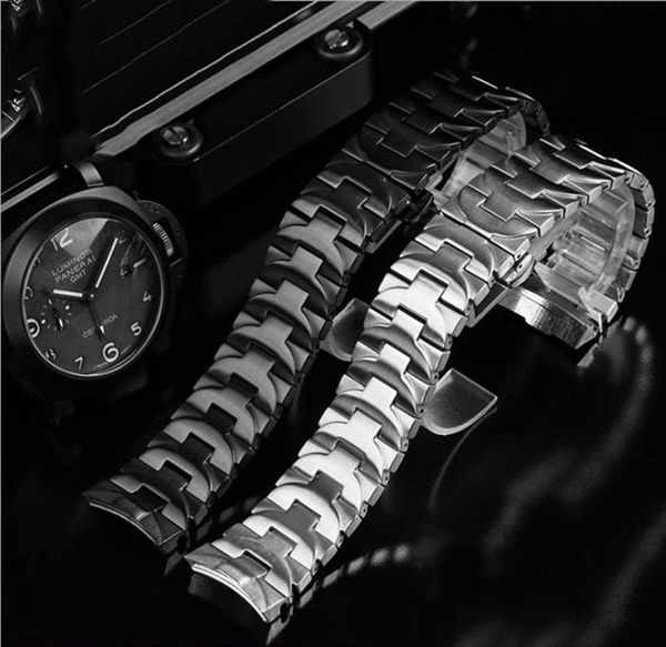 

watch bands 24mm silver watchband 316l stainless steel strap for pam 441 111 butterfly clasp bracelet replacement accessories, Black;brown