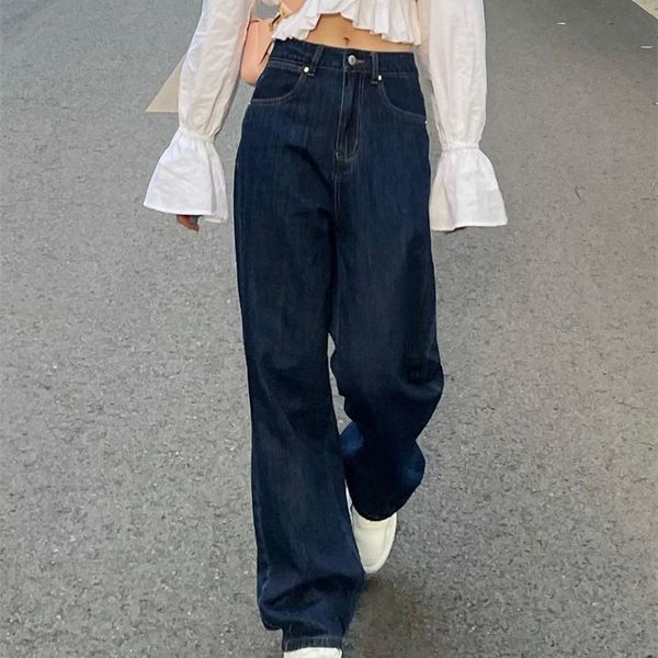 

women's jeans spring autumn woman loose high waist straight simple casual mopping trousers retro all-match fashion office lady, Blue