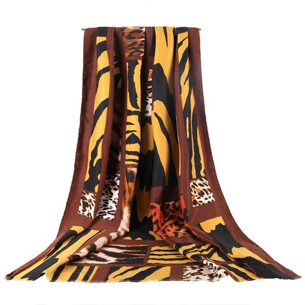 

hats, scarves & gloves sets double-sided satin printed zebra leopard pattern ladies scarf autumn and winter extra large thickened, Blue;gray