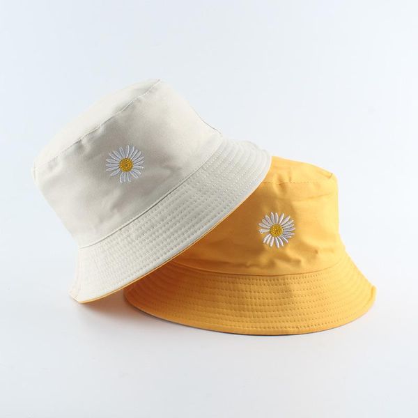 

beanie/skull caps small daisy bucket hat double-sided embroidery color female casual all-match, Blue;gray