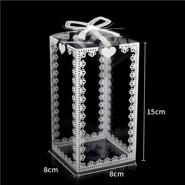

clear pvc packing box lace flower box favors gifts candy storage boxe for gifts ribbon baby shower wedding party supplies