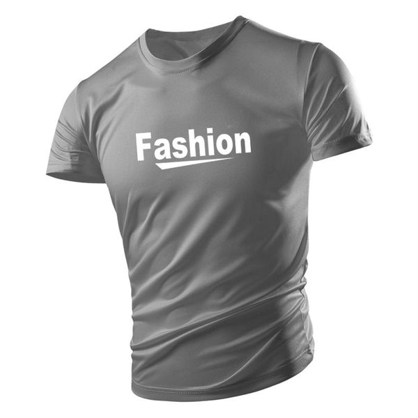 

short-sleeved t-shirt men's quick-drying clothes summer gray breathable letters summer sports ice silk shirt jersey, Black;yellow