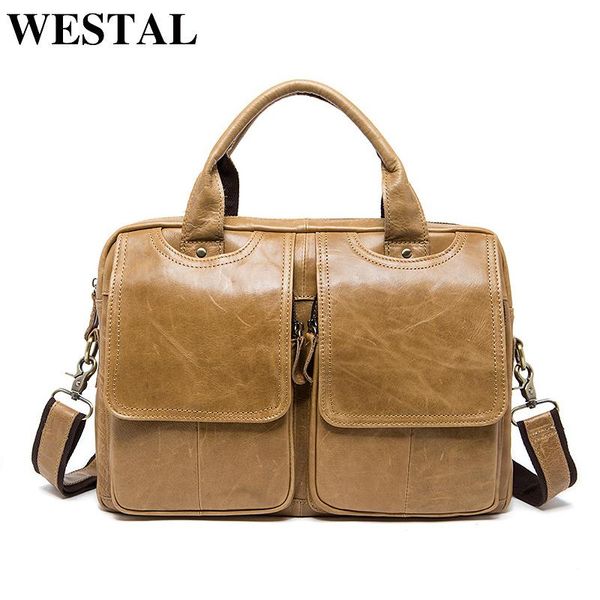 

briefcases westal men's bag briefcase genuine leather 14 inch lapoffice bags for men document totes