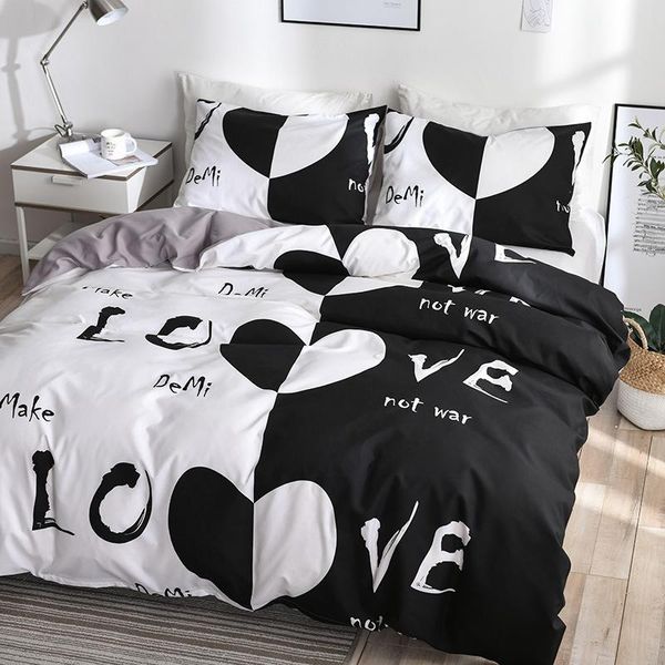 Conjuntos de cama Preto e Branco Amantes definir Softcomforter Duvet Cover Colchas para roupa de cama Única colcha dupla com fronha