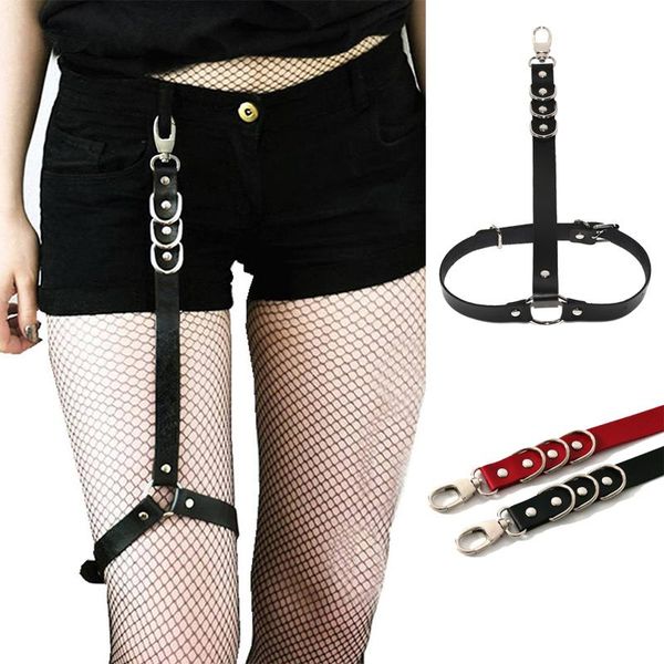 

other fashion trend punk style pu leg ring chain rock hip-hop nightclub performance shorts leggings with garter, Slivery;golden