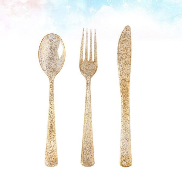 

spoons 1 set of 36pcs disposable cutlery glittering utensils wedding party tableware (cutter fork spoon for each 12pcs)