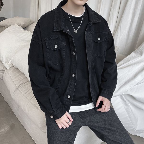 

autumn and winter new pure color denim men's korean loose student fashion brand versatile work jacket, Black;brown