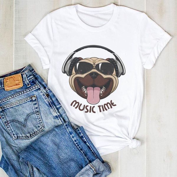 

women lady cartoon dog pet funny cute print fashion summer ladies t tee tshirt womens female shirt clothes graphic t-shirt, White