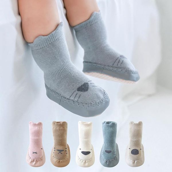 

socks cartoon animal baby shoes non-slip soft soled kids for girl boy autumn winter warm born first walker toddler, Pink;yellow