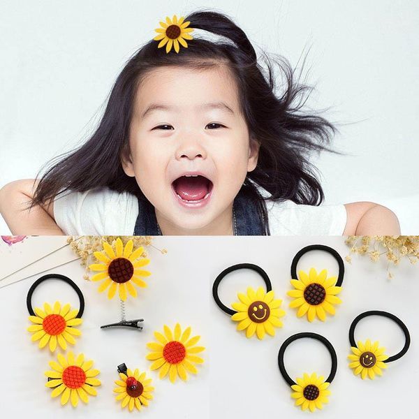 

girl hair accessories decor cute clip elastic bands sunflower1, Slivery;white