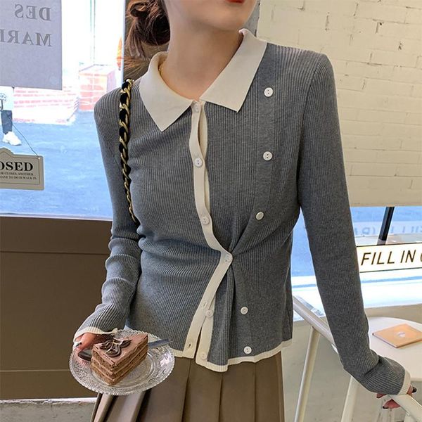 

women's knits & tees 2021 sweater women double breasted knit cardigan autumn coat korean fashion fall clothes, White