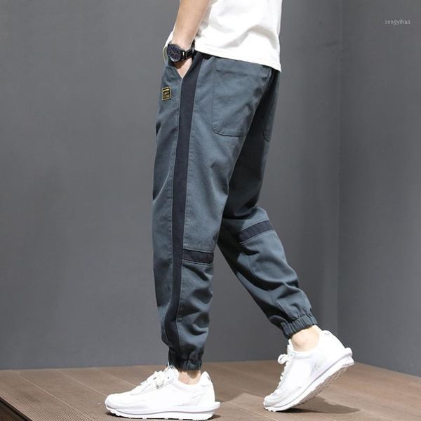 

men's pants patchwork joggers men drawstring casual harajuku oversize sport streetwear cotton jogging sportswear mens tracksuits 2021, Black
