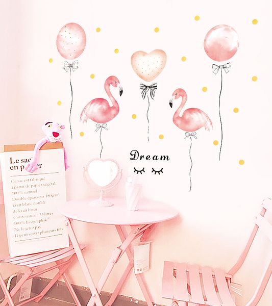 Розовый воздушный шар фламинго обои для девочек комната Детская детская спальня декор Nordic стиль теплый стена стикер стены DIY палку наклейка наклейки наклейки 37C3