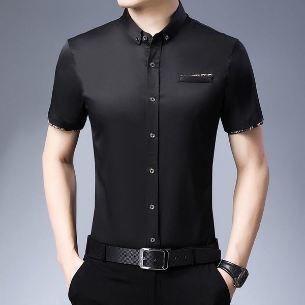 

men's casual shirts 2021 summer short-sleeved shirt men business high-end lapel half-sleeved 998, White;black