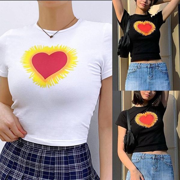 

women's t-shirt fashion love print slim short sleeve, White