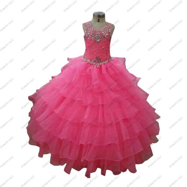 

girl's dresses 2021 pink ruffles girls pageant prom ball gown organza crystal rhinestone cupcake toddler first communion girl dress, Red;yellow