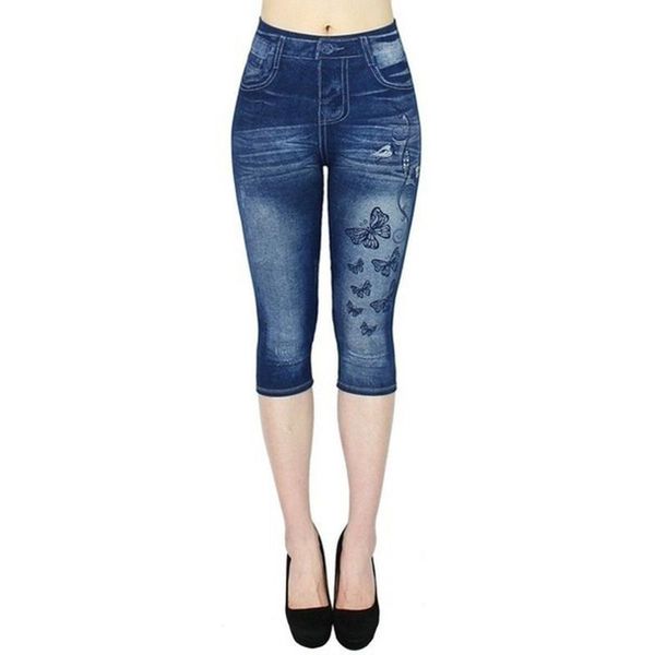 

women's jeans pants ladies printed cropped leggings elasticated skinny, Blue