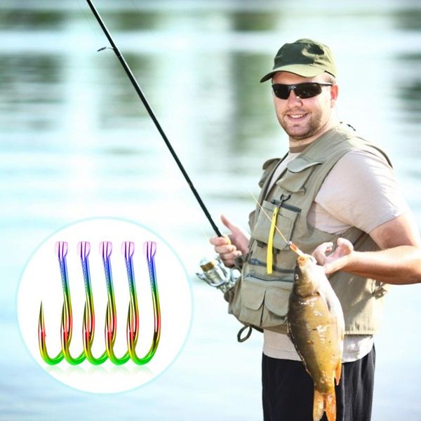 

30pcs carp fishing hook colorful double groove fishhooks carbon steel barbed single hook fishing tackle lure accessories