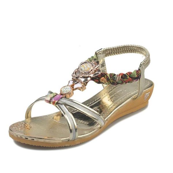 

dress shoes summer fashion bohemian bead sandals wedges comfortable thong boho elastic back strap flat beach slip on sandalias mujer, Black
