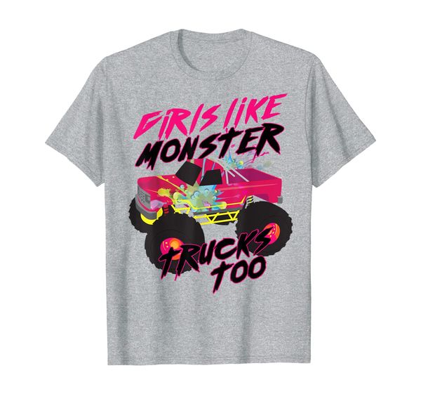 

girls like monster trucks too | cool racers funny cars gift t-shirt, White;black