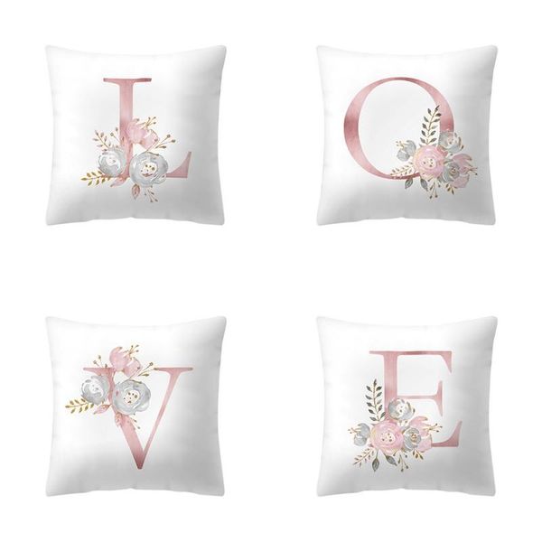 

cushion/decorative pillow 26 english alphabet simple pillowcase white sofa printed cushion covers pink letters peach skin pillow-case 1 pcs