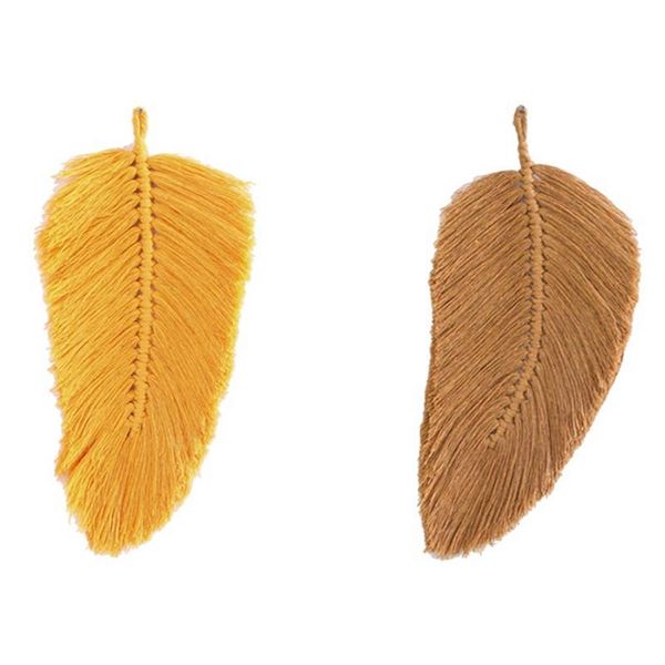 

tapestries 2 pcs handmade tassels macrame tapestry nordic style wall hanging toys kids room decor-yellow & caramel