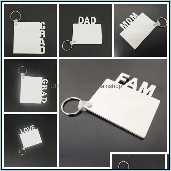 

keychains fashion aessories mom dad fam love grad sublimation blank keychain mdf wooden key chain pendant thermal transfer keyring party fav, Silver