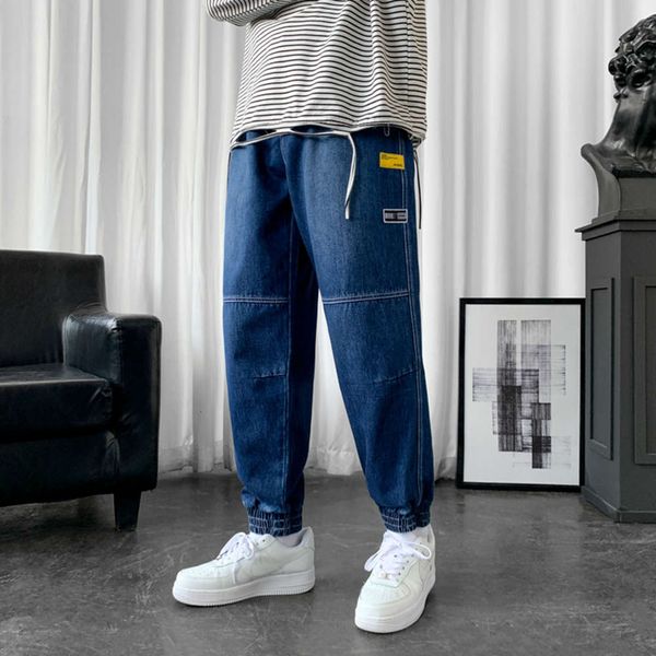 

loose large new jeans men's straight tube versatile drop feeling wide leg casual pants korean fashion drawstring leggings, Black