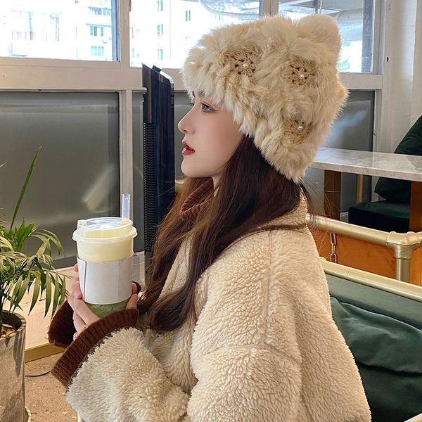 

beanie/skull caps 202108-2508774 winter snow day warm hair knitting pearl lady skullies beanies cap women cool hat, Blue;gray