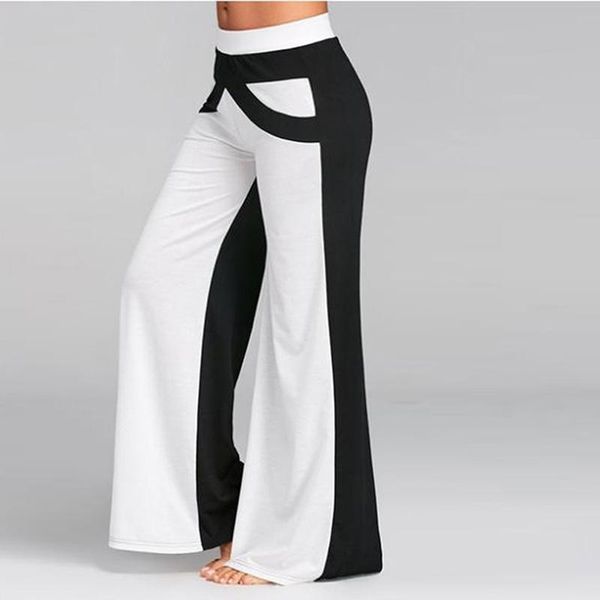 

patchwork boot cut pant high waist elastic wide leg pants fitness loose running dancing yoga pant sport workout streetwear, White;red