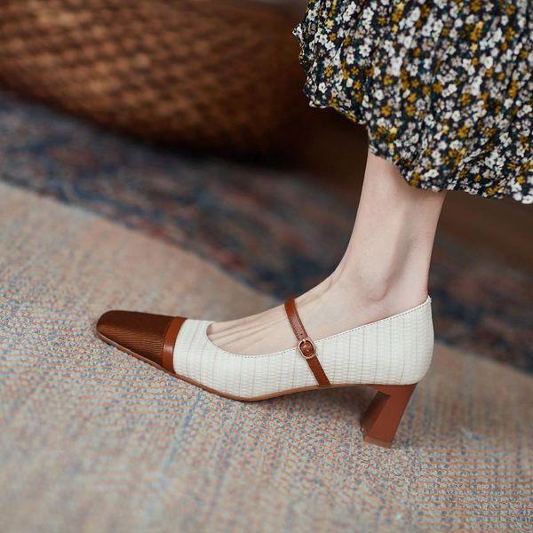 

dress shoes mixed color high heels pumps for women genuine leather spring summer est 2021 working woman, Black