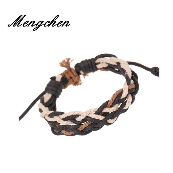 

charm bracelets hand-made waxed rope braided bracelet leather wristband wrap multilayer bangles for women, Golden;silver