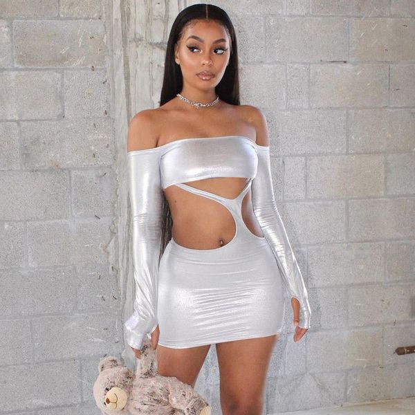 

2021 new autumn long sleeve bandage dress women hollow out backless club evening party dress off shoulder dresses, Black;gray