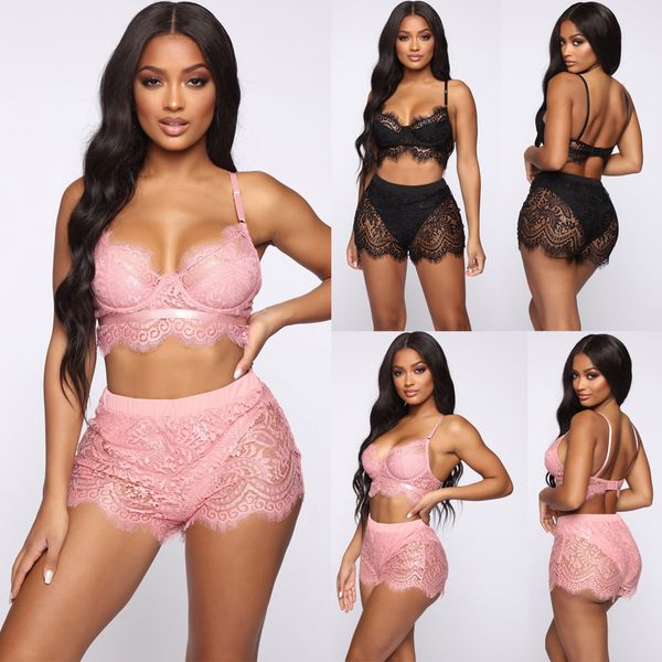 

two piece meat powder lace underwear pajamas, Red;black