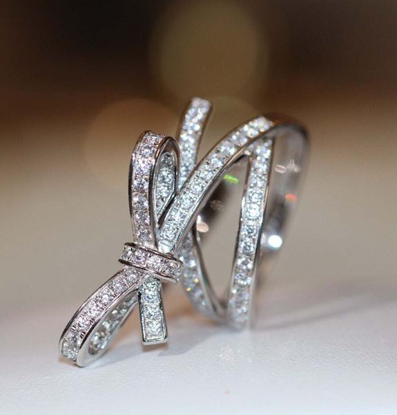 

luxury quality charm punk band ring with knot shape and diamond for women engagement jewelry gift have velet bag box stamp ps3961, Silver