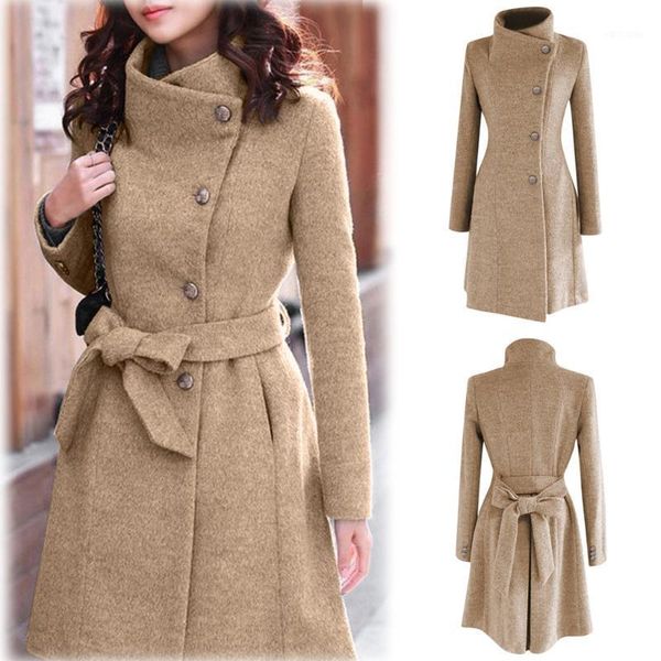 

women's wool & blends 2021 womens winter lapel coat trench jacket long sleeve overcoat outwear abrigos mujer invierno camel plus size, Black
