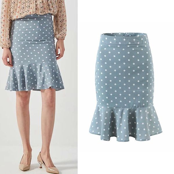 

skirts 2022 fashion skirt ladies polka dot print bag hip high waist fishtail retro commuter elegant temperament, Black