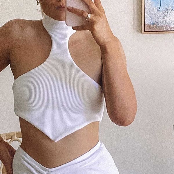 

summer halter off shoulder backless skinny tank women crop vest streetwear female casual slim regular tanks 210625, White